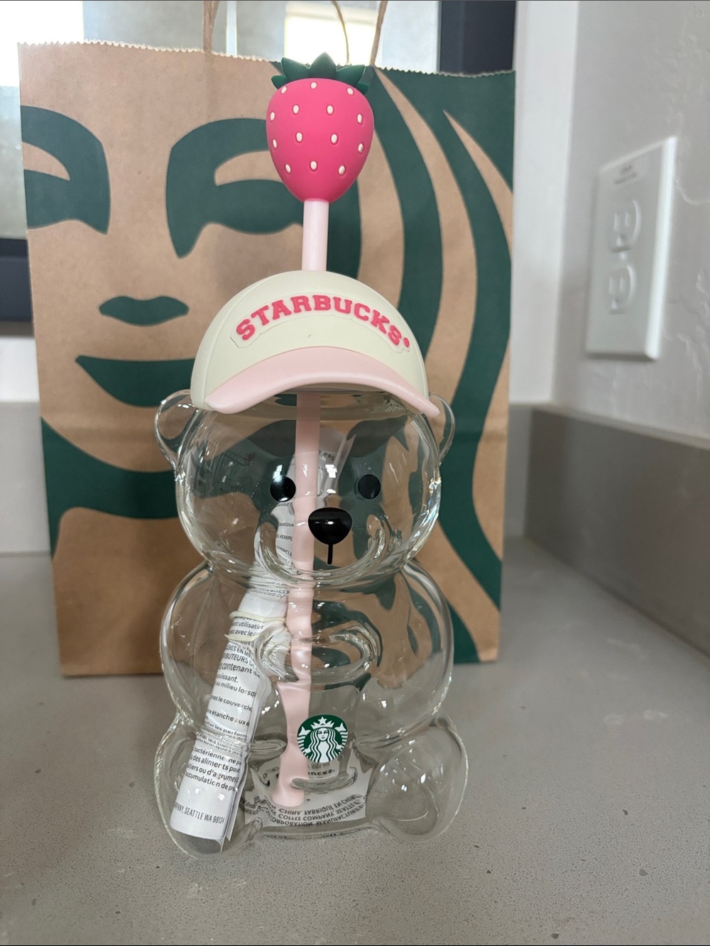 1 Starbucks Pink Strawberry Bear  Cup with Straw